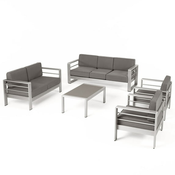Cape Coral Outdoor 7-Seater Aluminum Patio Sofa Set with Coffee Table
