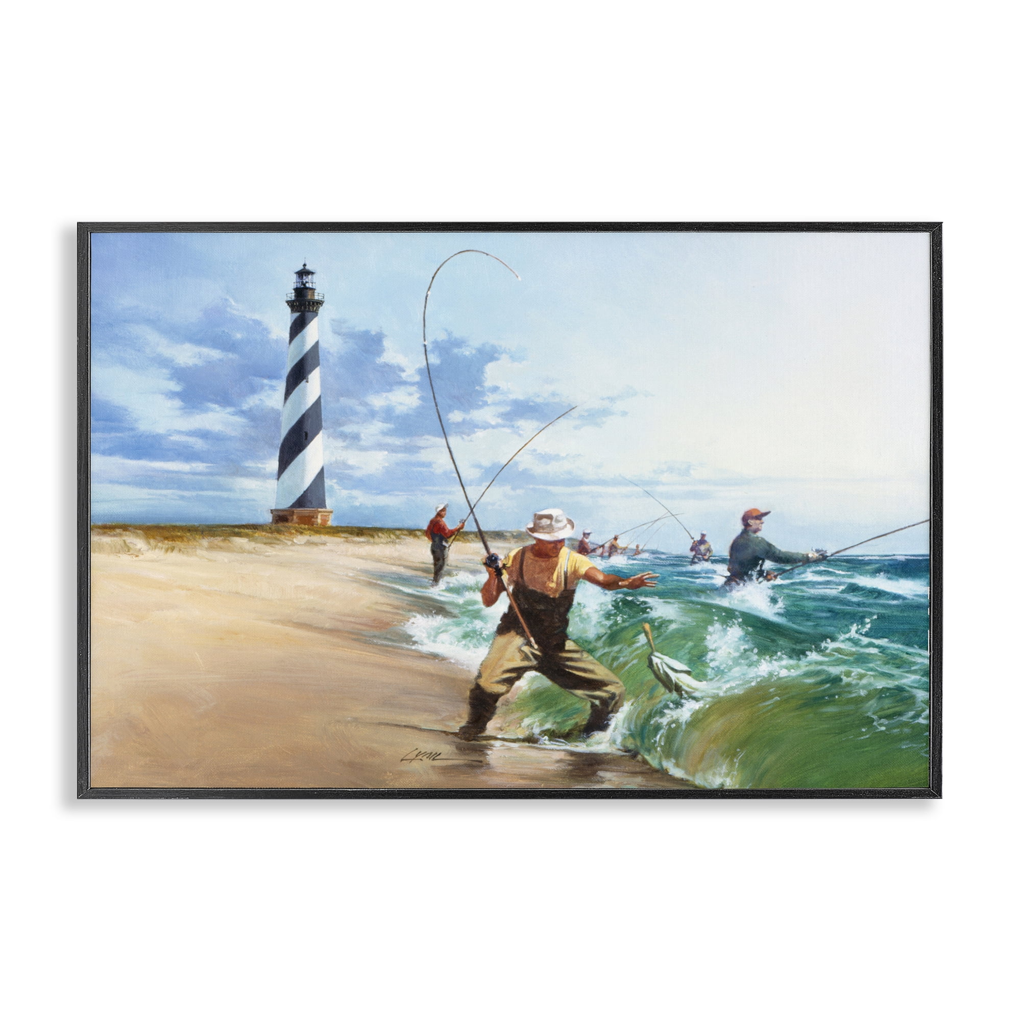Cape Hatteras Fishermen Black Framed Giclee Art, design by Wind River Studios