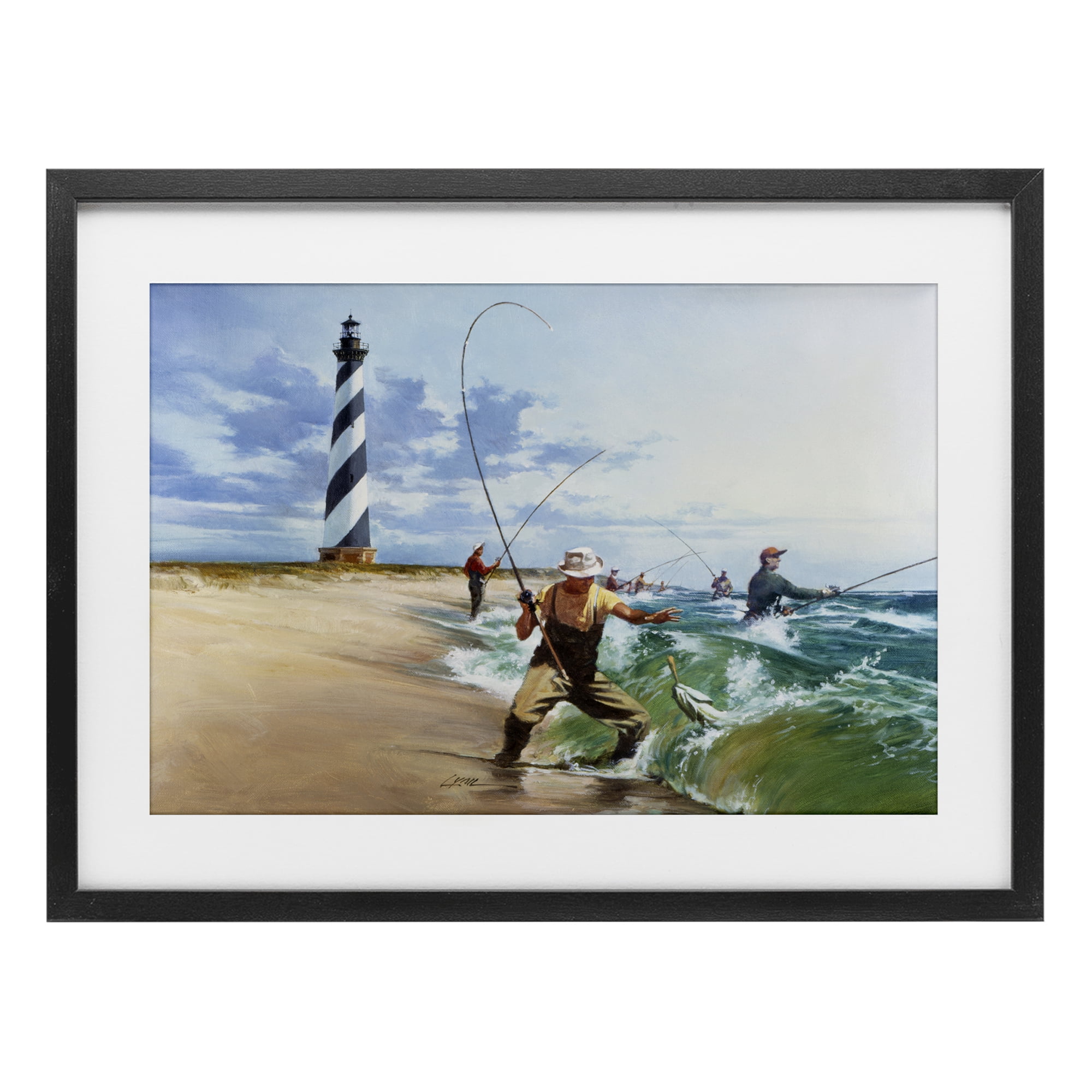Cape Hatteras Fishermen Black Framed Print Under Glass, design by Wind River Studios