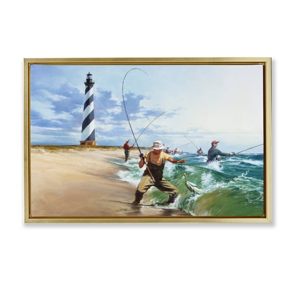 Cape Hatteras Fishermen Gold Framed Floater Canvas Wall Art, design by Wind River Studios