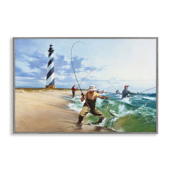 Cape Hatteras Fishermen Gray Framed Giclee Art, design by Wind River Studios