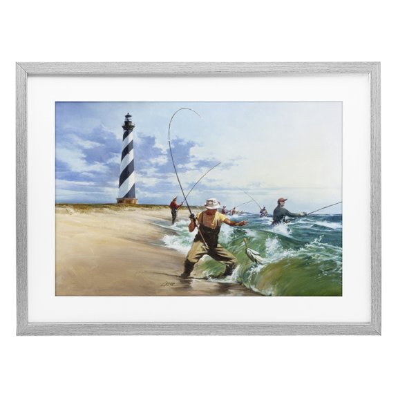 Cape Hatteras Fishermen Gray Framed Print Under Glass, design by Wind River Studios