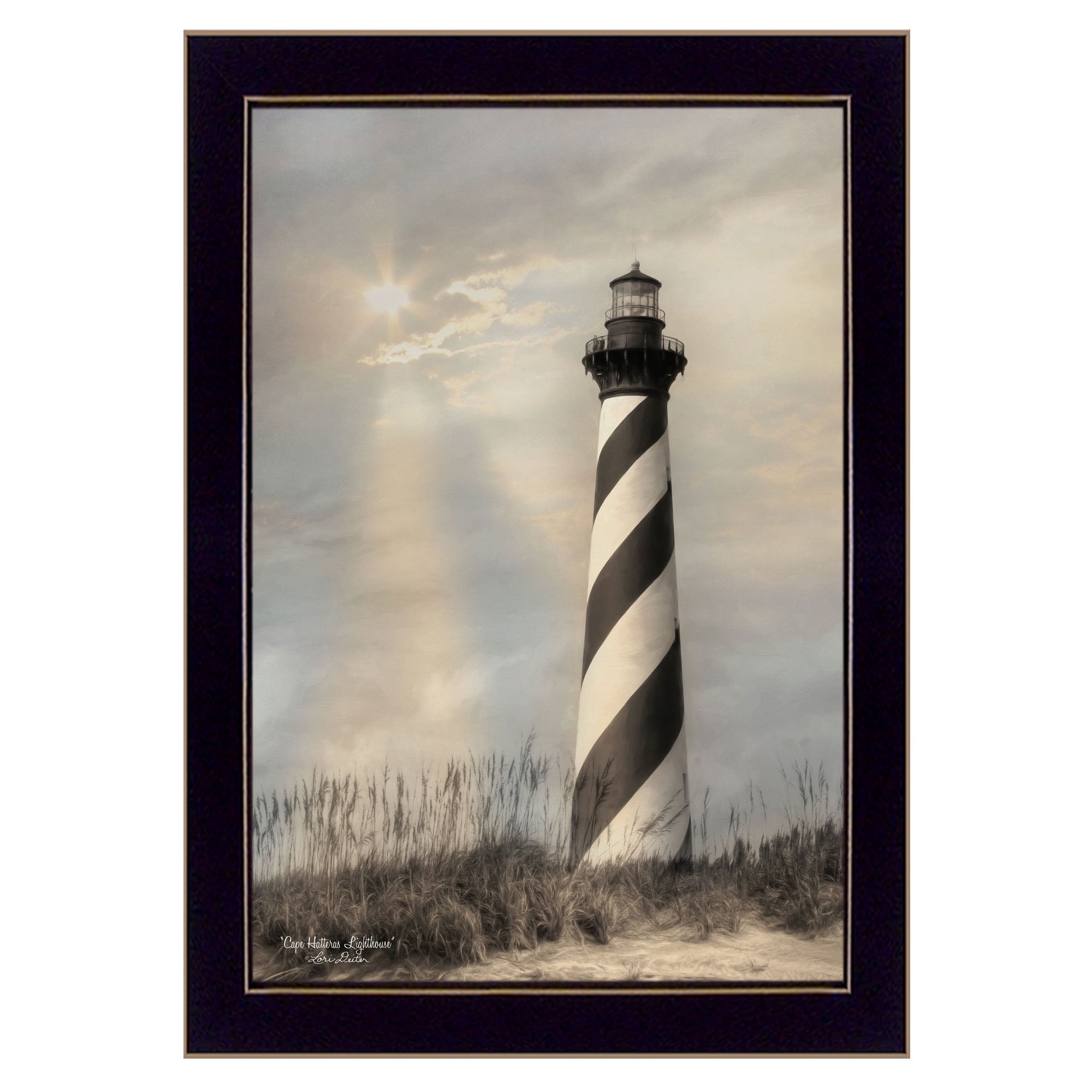 Cape Hatteras Lighthouse Black Framed Abstract Canvas Print