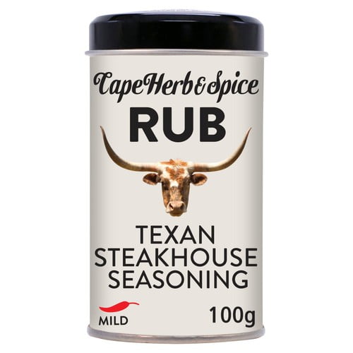 Cape Herb & Spice Texan Steakhouse Seasoning Rub Tin 100g, British Import (Pack of 2)