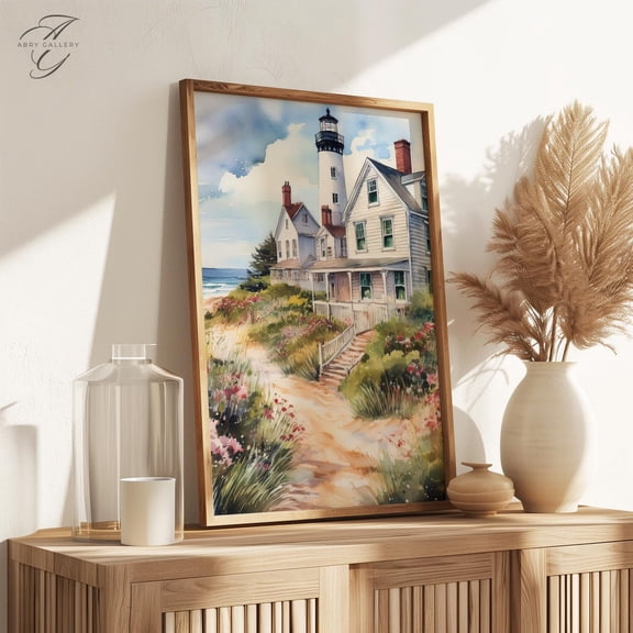 Cape May Lighthouse Art Print: New Jersey Coastal Watercolor Decor Cit69 #557, Stretched Canvas Size 8x12