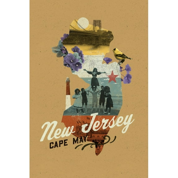 Cape May, New Jersey, State Photomontage, State Series (12x18 Wall Art Poster, Room Decor)