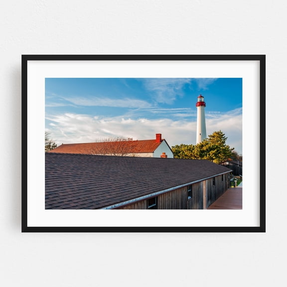 Cape May Point Lighthouse, NJ - Cape May Point New Jersey Photography Lighthouse Coastal Architecture Seaside Scenic Rustic Landscape Black Framed Wall Art Print 5 x 7 inches