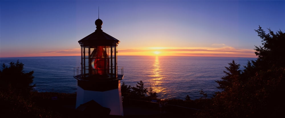 Cape Meares Lighthouse At Sunset Cape Meares Oregon Canvas Art - Panoramic Images (27 x 9)