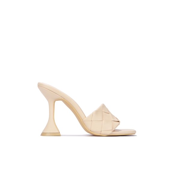 Cape Robbin AFFECTION Nude Vegan Leather Open Toe Mule Heels Mid Slip On Sandals (Nude, 9)