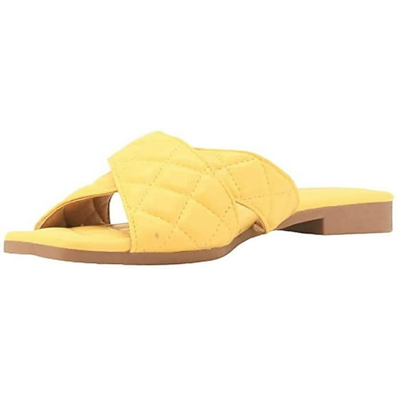 Cape Robbin ALANIS Quilted Slip-On Comfort Mules Open Toe Slide Sandals Yellow (Yellow, 7)