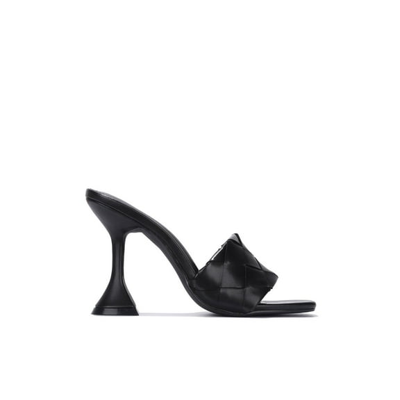 Cape Robbin Affection Black Vegan Quilted Open Toe Mule Heels Slip On Sandals (Black, 6.5)