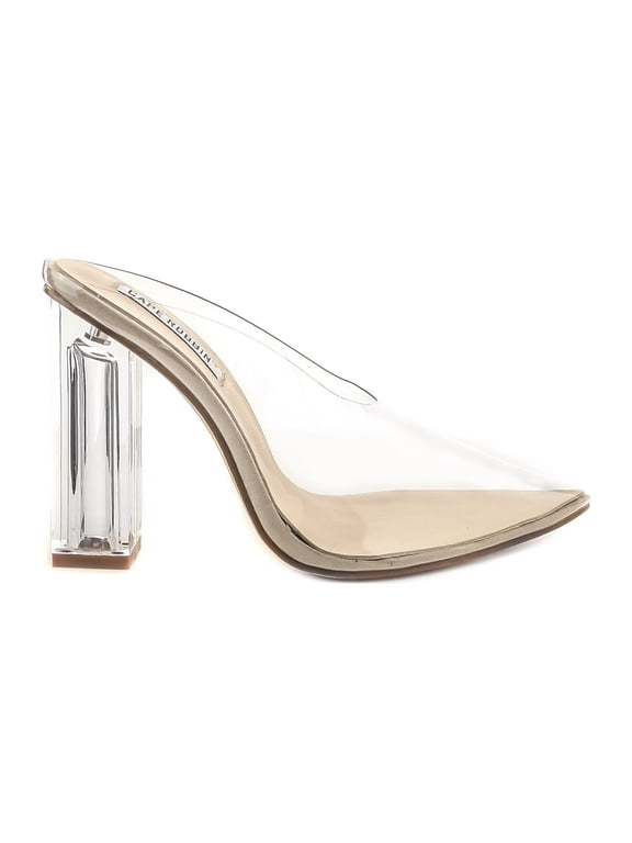 Atom Women's Lucite Clear Block Chunky High Heel Closed Toe Open Back Slide Sandal