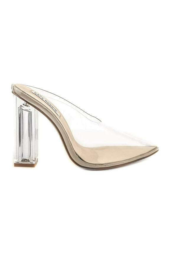 Atom Women's Lucite Clear Block Chunky High Heel Closed Toe Open Back Slide Sandal