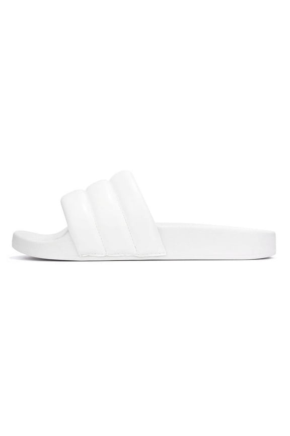 Barrel White Puffed Out Slip On Black Mule Slide Pool Sandals (WHITE, 5)