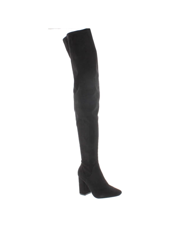 Betisa-4 Women's Side Zip Block Heel Stretchy Snug Fit Thigh High Boots