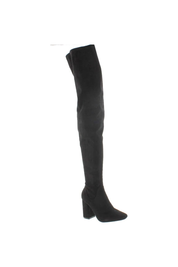 Betisa-4 Women's Side Zip Block Heel Stretchy Snug Fit Thigh High Boots