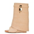 thumbnail image 1 of Cape Robbin Betterworld Nude Wedge Heel Rounded Open Toe Lock Accent Ankle Boots (Nude, 6), 1 of 3