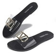 thumbnail image 1 of Cape Robbin Century Black Clear Open Toe Slip On V Fashion Beach Slides Sandals (Black, 6), 1 of 3