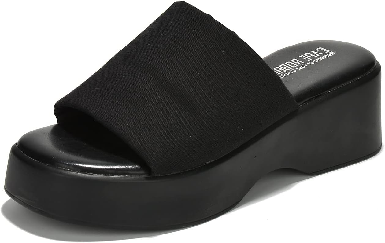 Cape Robbin Charges Black Slip On Squared Open Toe Platform Wedge ...