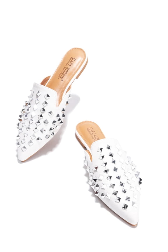 Closed Toe Sandals Women mules for woman Pointed Toe Flats For Women Pointed Toe Slip On Flats (White, 6.5)