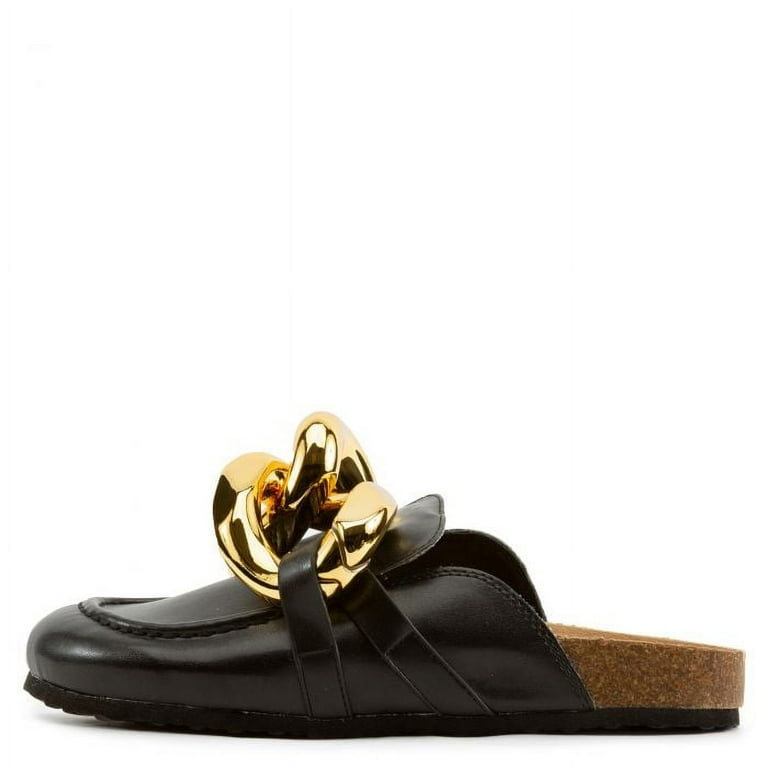 Cape Robbin Colinda Black Slip On Big Buckle Gold Slide Mule Flat Slip On Sandal BLACK 5