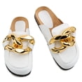 thumbnail image 1 of Cape Robbin Colinda White Vegan Slip On Big Buckle Gold Slides Mules Sandals, 1 of 4