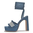 thumbnail image 1 of Cape Robbin Dannie Light Blue Denim Rhinestone Open Toe Block Heeled Sandals (Light Blue, 7), 1 of 2