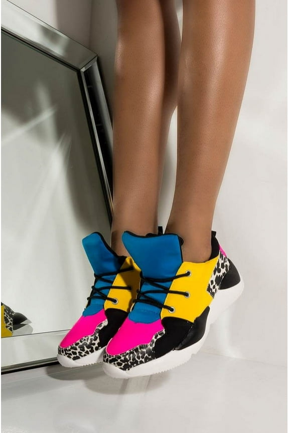 Dreamland Multi Color Mix Lace Up Bright Chunky Fashion Sneaker (6)