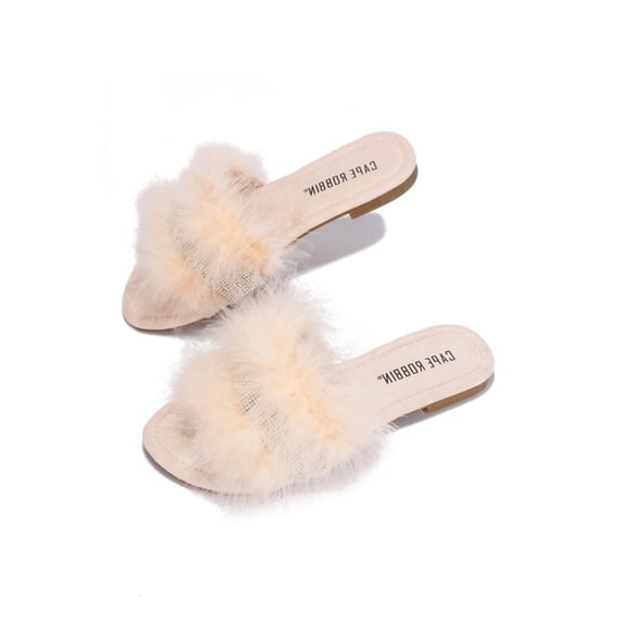 Cape Robbin Easter Nude Slip On Slide Mule Casual Slippers Furry Feather Sandals (Nude, 10)