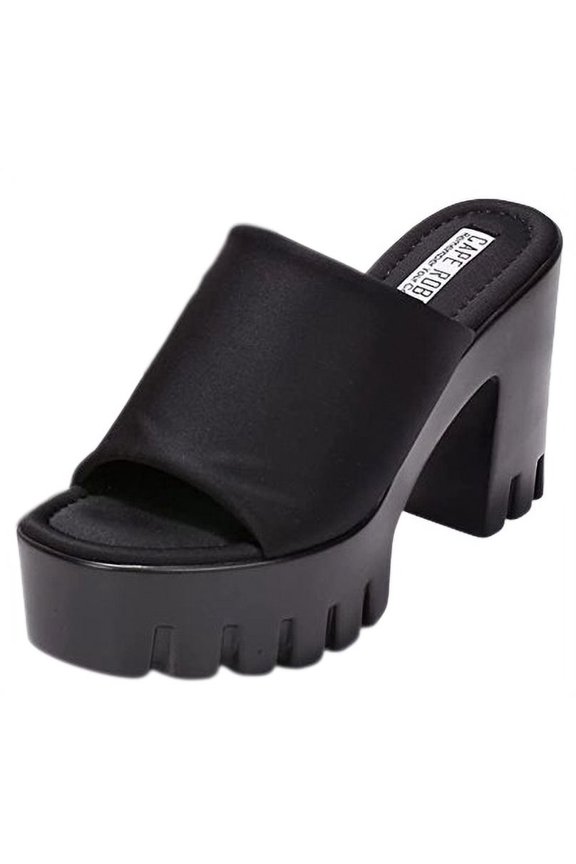Cape Robbin Echoya Black Slip On Block Heel Open Round Toe Fashion Heeled Sandal (Black, 10)