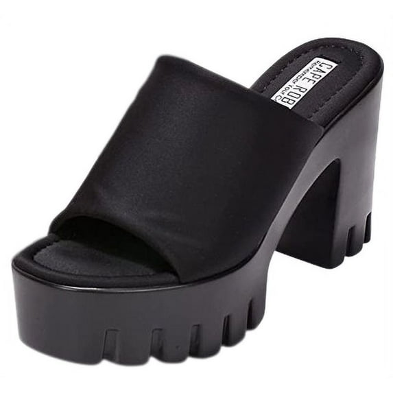 Cape Robbin Echoya Black Slip On Block Heel Open Round Toe Fashion Heeled Sandal (Black, 10)