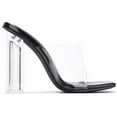 thumbnail image 1 of Cape Robbin Edna Clear Chunky Block High Square Open Toe Heels Sandals Mule (11, BLACK), 1 of 5
