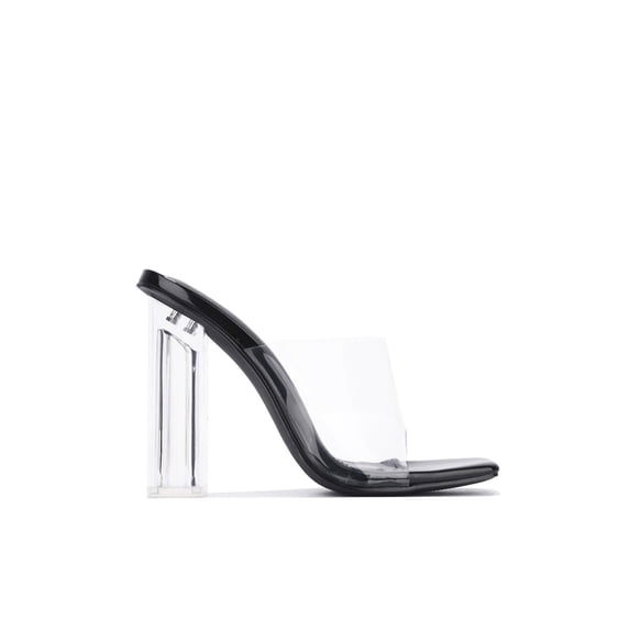 Cape Robbin Edna Clear Chunky Block High Square Open Toe Heels Sandals Mule (BLACK, 7.5)