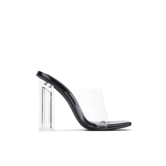 Cape Robbin Edna Clear Chunky Block High Square Open Toe Heels Sandals Mule (BLACK, 8)