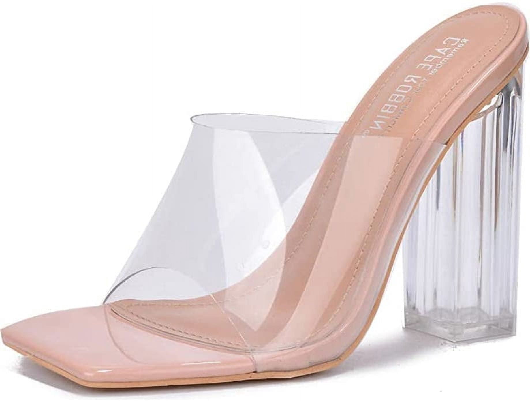 SHEMEE Women's Clear Wedge Heel Mules – Open-Toe Transparent Sandals, Slip-On, 2.76 Inch Heel, PVC Upper