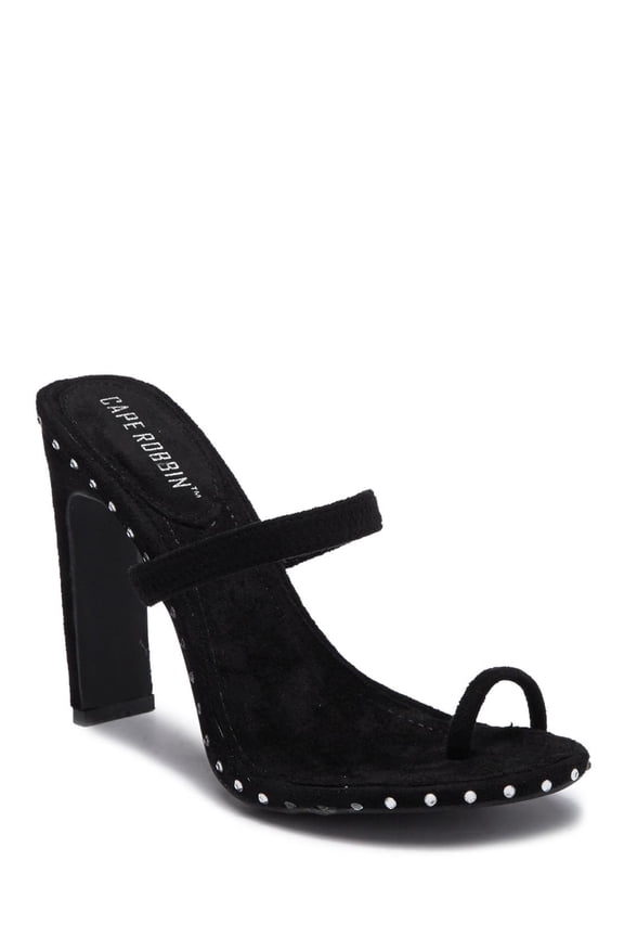 Envy Black Toe Post High Heel Designer Studded Open Toe Mule Pump