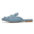 thumbnail image 1 of Cape Robbin Flat Mule Sierra Rhinestone Stud Detail Pointed Toe Slip On Flats (Denim, 8), 1 of 3