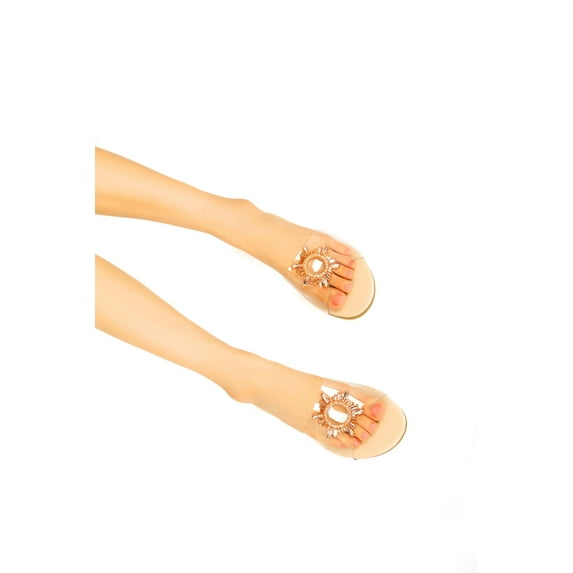 Cape Robbin Frozen Rinestone Mules Slides Sandals Nude Slip On Flats Clear Mules (Nude, 6.5)