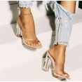 thumbnail image 1 of Cape Robbin Fusion Clear Block High Heel Slip On Slide Mule Open Peep Toe Sandal (10), 1 of 6
