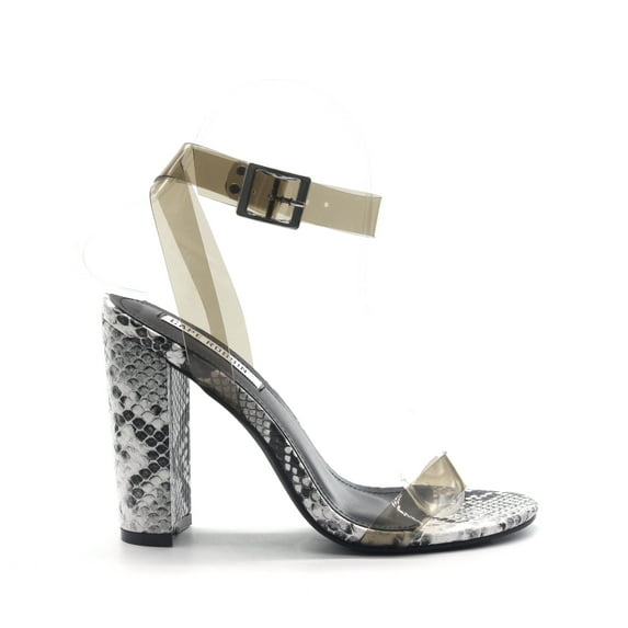 Cape Robbin Gen Women's Lucite Clear Strappy Block Chunky High Heel Open Peep Toe Sandal, Snake, 10