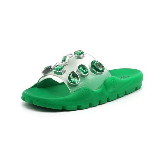 Cape Robbin Green Treasure Map Jewel Embellished Summer Pool Beach Slide Sandals