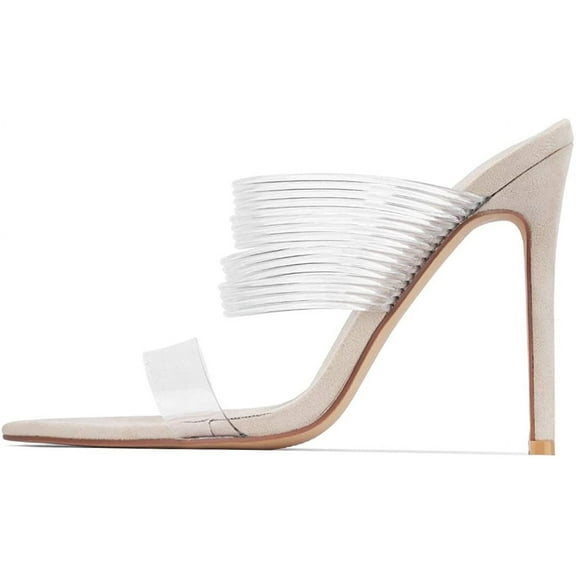 Cape Robbin Hess Pointed Open Toe Nude Clear High Heel Mule Pump Dress Sandals (NUDE, 9)
