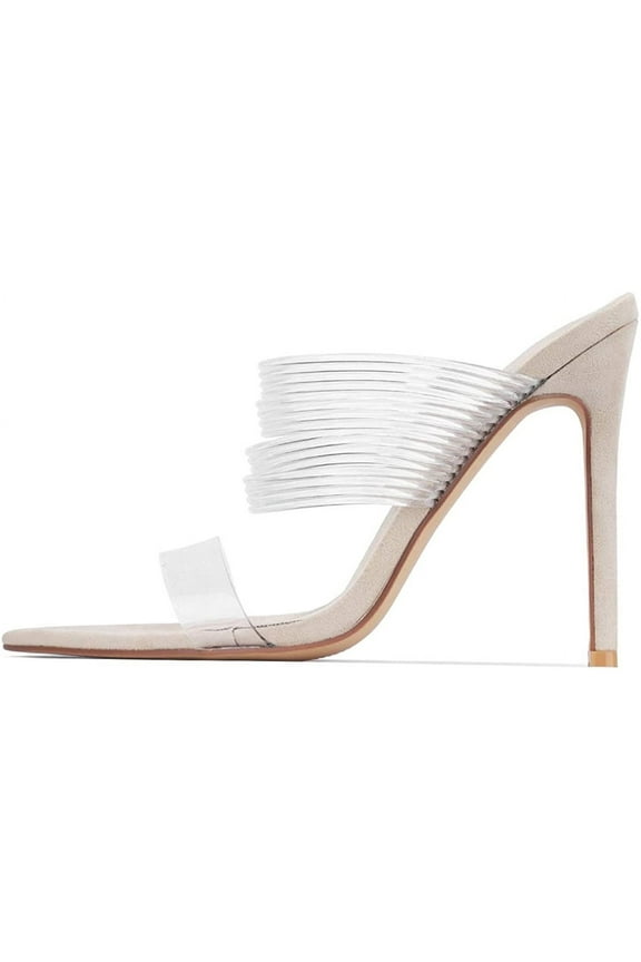 Hess Pointed Open Toe Nude Clear High Heel Mule Pump Dress Sandals (NUDE, 9)
