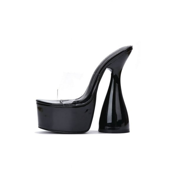 Cape Robbin INJI Black Transparent Clear Open Toe Block Super High Heel Chunky (BLACK, 10)