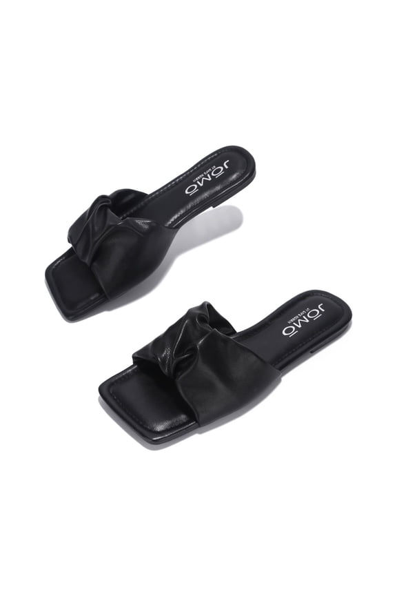 JOMO Rangoon Black Flat Slip On Sandal Square Toe Fashion Mule Slide (Black, 6)
