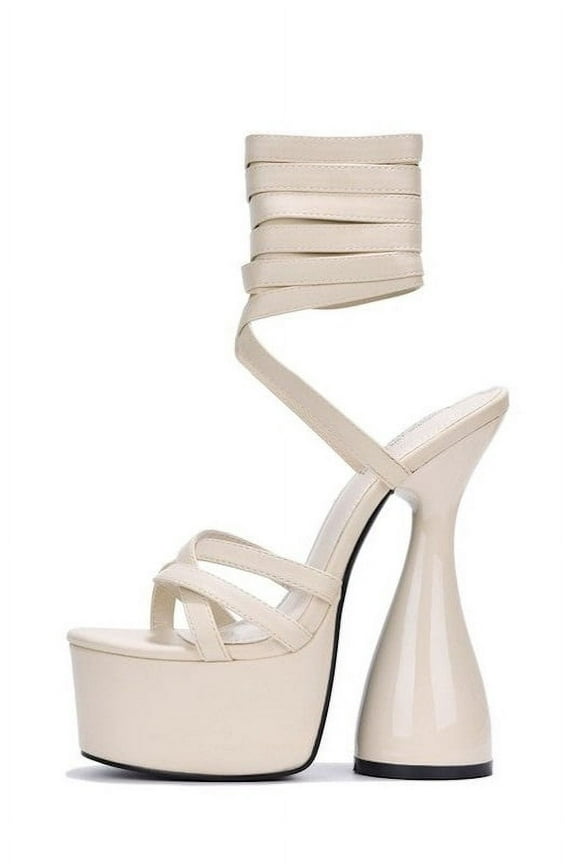 JULEE White Super High Heel Platform Strappy Cone Heel Sandals Pumps (OFF WHITE, 10)