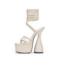 thumbnail image 1 of Cape Robbin JULEE White Super High Heel Platform Strappy Cone Heel Sandals Pumps (OFF WHITE, 9), 1 of 2