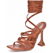 Cape Robbin Jenni Lace-Up Light Strappy Flared Heeled Open Toe Sandals Brown (BROWN, 6)