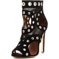 thumbnail image 1 of Cape Robbin June-13 Black Grommet Mesh Open Toe Cut-out Sandals Booties Heels (Black, 7), 1 of 3