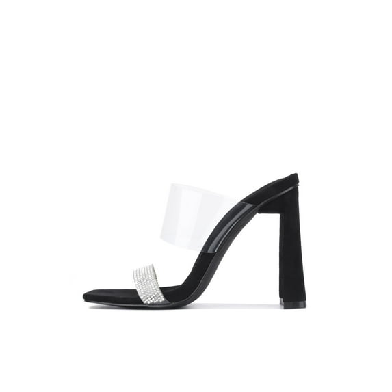 Cape Robbin Justna Black Clear Rhinestone Mule Square Open Toe High Sandals